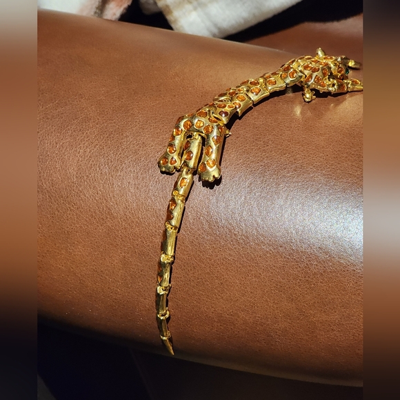 Vintage Leopard Pin Articulated Shoulder Pet Green Rhinestone Eyes - Picture 9 of 13